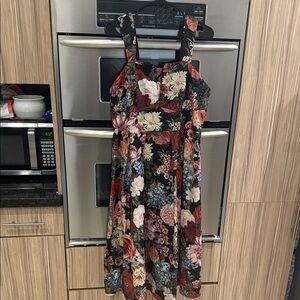 SHEIN Floral Midi Dress - Black and Red